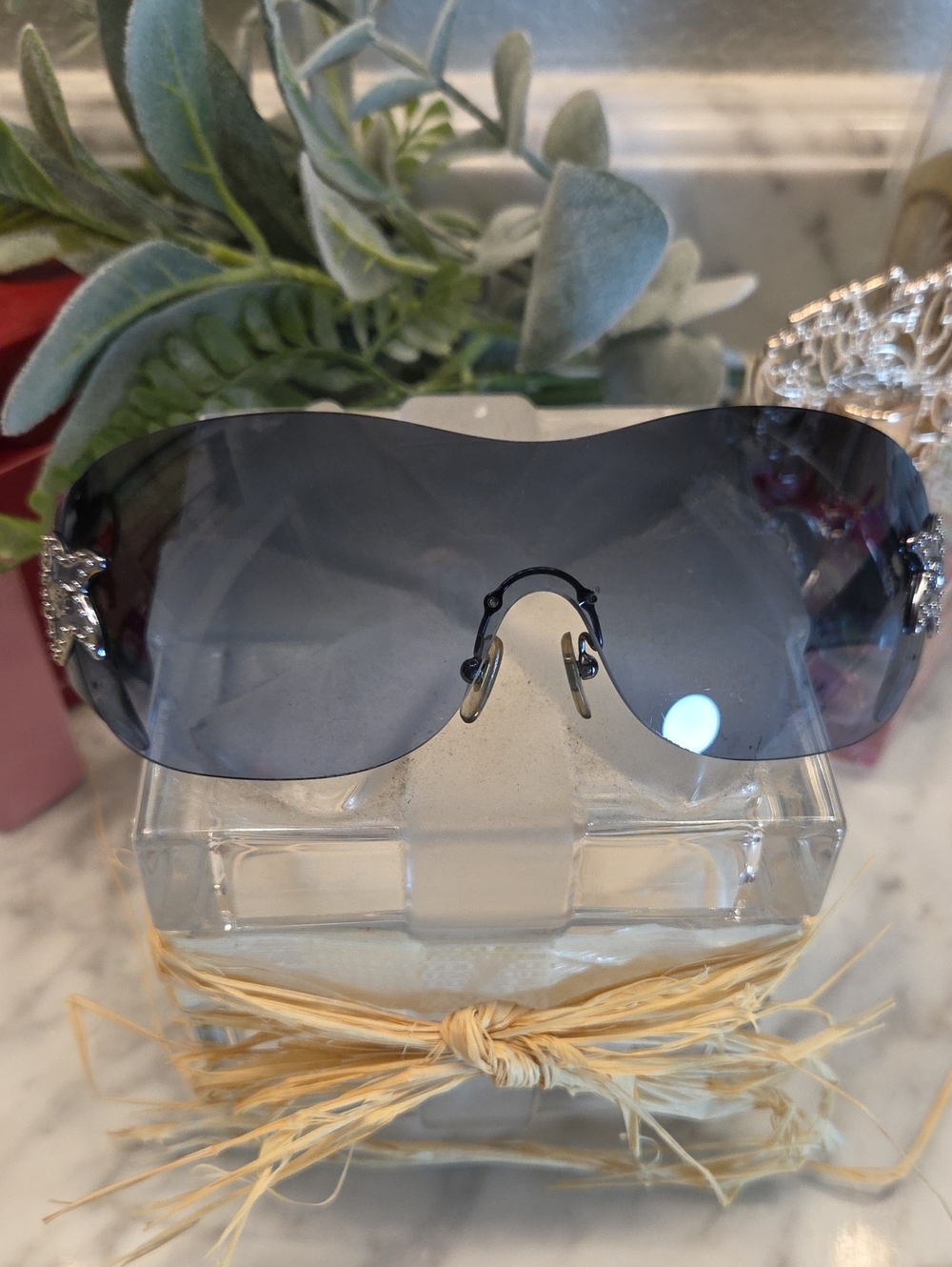 Used Versace Rimless Oversized Sunglasses - Blue Gradient Lenses